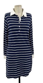 Coolibar Navy Blue Striped Polo Long Sleeve Tunic Dress Size Small