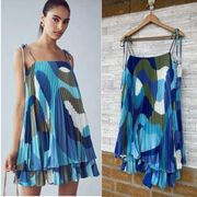 Anthropologie Hutch Printed Pleated Romper Blue Geo Mini Dress Size XL