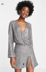 Silver Embellished Mini Dress