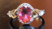 New Oval Ruby CZ SilverTone&GoldFilled Ring S5 3/4