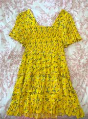 Yellow Floral Tiered Dress