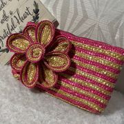 | Pink Natural Wheat Straw Flower Clutch