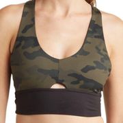 X by Gottex Keyhole Racerback Sports Bra Military Camo Print Green S