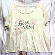 Kyla Seo Distressed Good Vibes Cream Colored Oversized T-Shirt  Size Medium