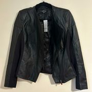 NWT BEBE vegan leather black combination moto asymmetrical Chris biker jacket