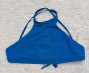 Swim Celine High Neck Mesh Halter Bikini Top in Blue