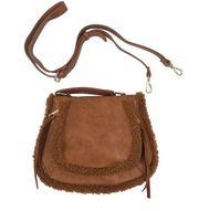 URBAN EXPRESSIONS Vegan Leather Sherpa Details Crossbody Bag Tan