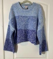 Sincerely Jules Blue Ombre Striped Cropped Wool Blend Sweater, Large NWT