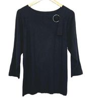 Requirements black boat neck rib knit long sleeve sweater