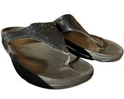 Fitflop Lulu Shimmer Toe Post Sandals Sequin Platform Slip On Leather Black 10