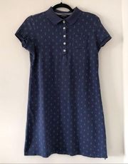 Lands’ End Nautical Printed Anchor Short Sleeve Polo Shift Dress Blue Small