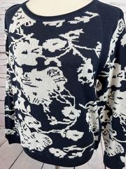 NWT Joan Vass Floral Sweater Pullover Zippers Sweatshirt Size 1 Medium Womens