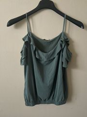 Green envelope off the shoulder sage green ruffle front blouse size large