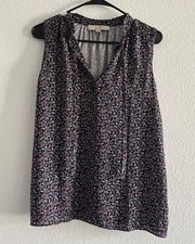 Loft  Top Womens Medium Sleeveless Shirt 2 Fabric Black Floral