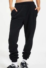 NWT Good American Thermal Knit Black Boyfriend Fit Women Small Sweatpant MSRP$85