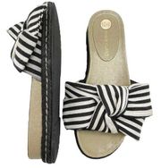 River Island Striped Big Bow Sandal Black & White Summer Slide Women’s Size 7 US