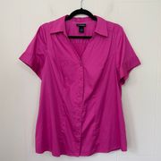 Lane Bryant Pink Short Sleeve Button Up Collared Shirt Blouse ~ Size 16