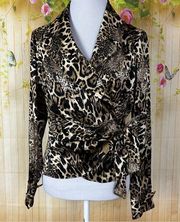 Lafayette 148 Leopard Print Silk Wrap Blouse Size 8