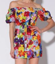 Walter Baker Kylie Dress Cotton floral colorful off shoulders puff sleeves Sz 12