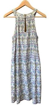 Etcetera Mosaic Floral Sleeveless Viscose Dress Blue, Lavender, Size 6