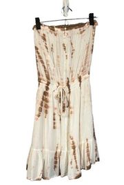 Olivaceous Cream & Brown Tie Dye Strapless Summer Dress Women Sz S