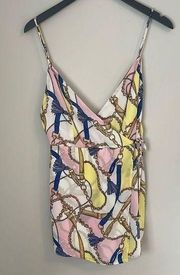 Blue Blush  Women's Chain Romper Wrap Skort Front Backless Large Pink Size Large