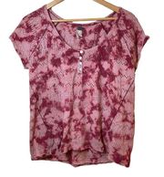 Free People  We the Free Pink Tie Dye Eyelet Mesh hole Short sleeve shirt Large