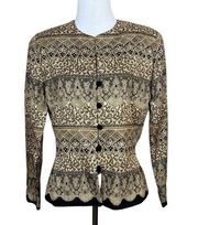 Adrianna Papell Blazer Jacket Womens 10 Beige Black‎ 100% Silk Geometric Floral