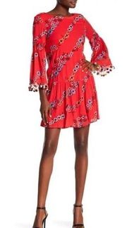 Nicole Miller Red Embroidered Drop Waist Dress