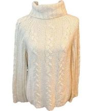 Express Winter White Wool Blend Cable Knit Turtleneck Sweater Sz L