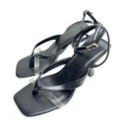 Open Edit Strappy Sandals Womens Size 6.5 Black Ankle Strap Faux Leather Heels