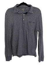 J. Crew Striped Long Sleeve Polo Shirt Mens M Navy Blue Preppy Collared