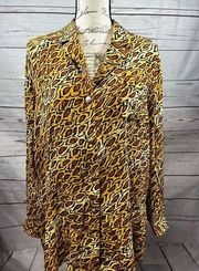 Diane Gilman large 100% silk animal print button down blouse - 2426