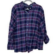 BASIC EDITIONS PURPLE BLUE PLAID LOOSE FIT BUTTON DOWN SIZE 3X