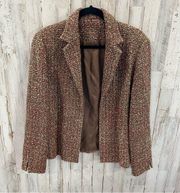 Vintage Ann May Pink Brown Tweed Silk Blend Open Front Blazer