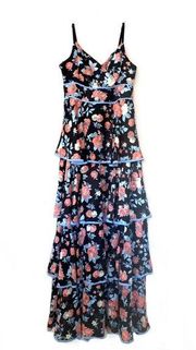 Foxiedox darlene dress maxi ruffled tiered floral size M