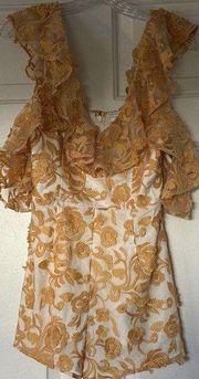 Lovers + Friends Abella Romper Yellow Floral Embroidered Size Small