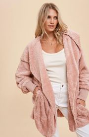 Pink Cozy Fleece Hooded Sherpa Cardigan