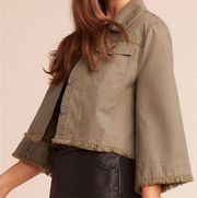 BB Dakota Jean Denim Jacket XS Xsmall Crop Olive Top Womens Raw Hem Outerwear