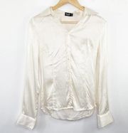 Dolce & Gabbana Blouse Women Size 42 Cream Silk Blend Button Down Lace Trim