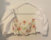 ZARA white/floral puffy sleeve top