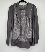 Prana Gray Patterned Lightweight Open Cocoon Hooded Sweatshirt Cardigan Medium M