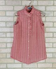 J. McLaughlin Red Plaid Ruffle Front Sleeveless Button Down Shirt Size XS