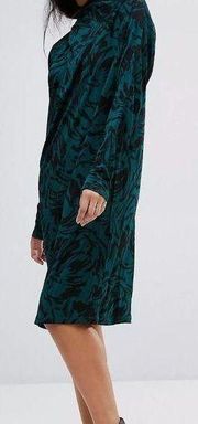 Ganni Doherty Green Black Cowl Front MIDI Dress