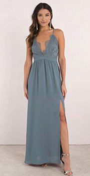 Slate Grey-Blue Lace Backless Maxi Dress