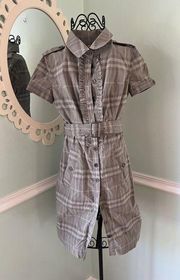 BURBERRY Gray Nova Check Print Ruffle Detail Belted Shirtdress Dress 4