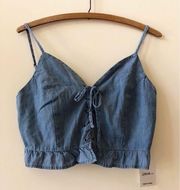 Denim Cropped Ruffle Top