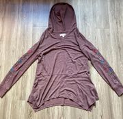 Oversize Mauve Purple Floral Embroidered Hooded Tunic Size S