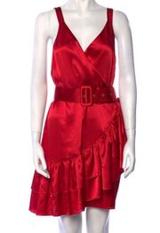 BRONX & BANCO Paloma Belted Silk Mini Dress in Red