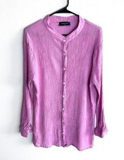 White Fox S/M Pink Crinkle Button Down Shirt